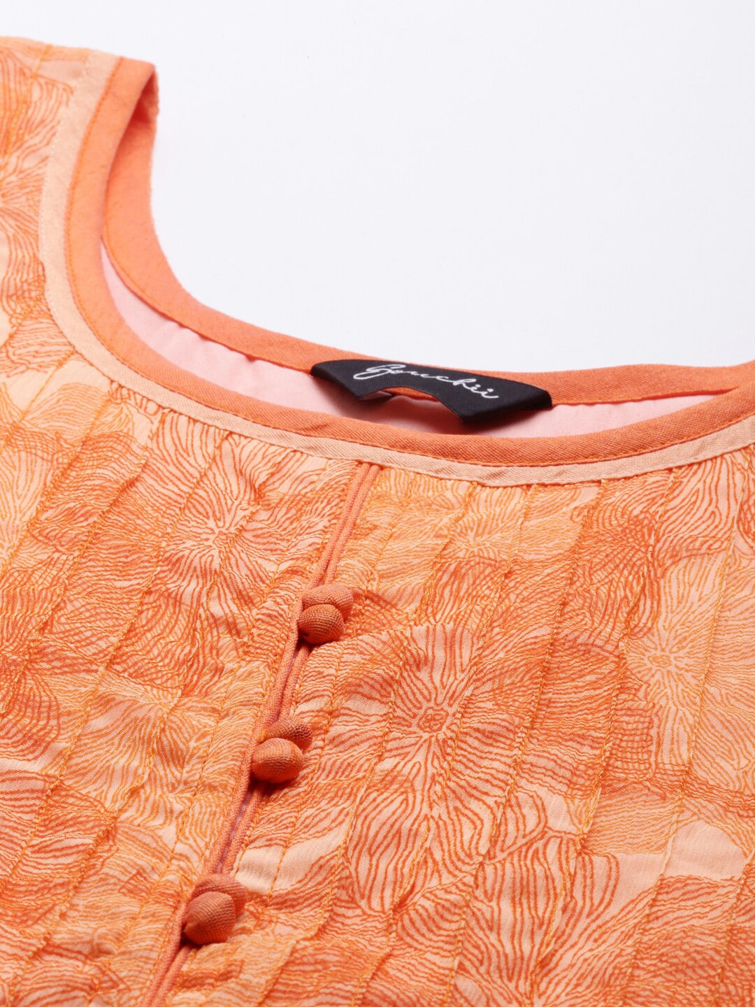 Souchii Orange Floral Chiffon Midi Dress - Distacart