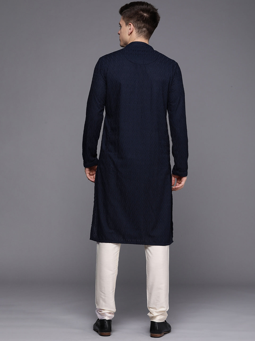 Manyavar Men Blue Ethnic Motifs Woven Design Kurta with Churidar - Distacart