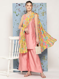 Thumbnail for HERE&NOW Shoulder Straps Solid Straight Kurta with Palazzos & Printed Dupatta - Distacart