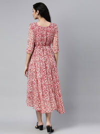 Thumbnail for Souchii White & Red Floral Layered Chiffon Midi Dress - Distacart