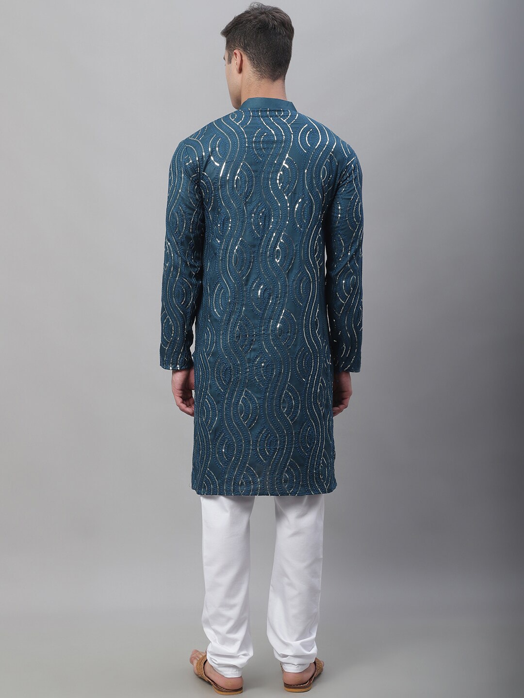 Sojanya Ethnic Motifs Embroidered Sequinned Pure Cotton Kurta with Churidar - Distacart
