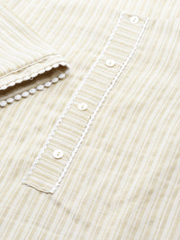 Thumbnail for Biba Women Green & White Striped Kurta with Palazzos & Dupatta - Distacart