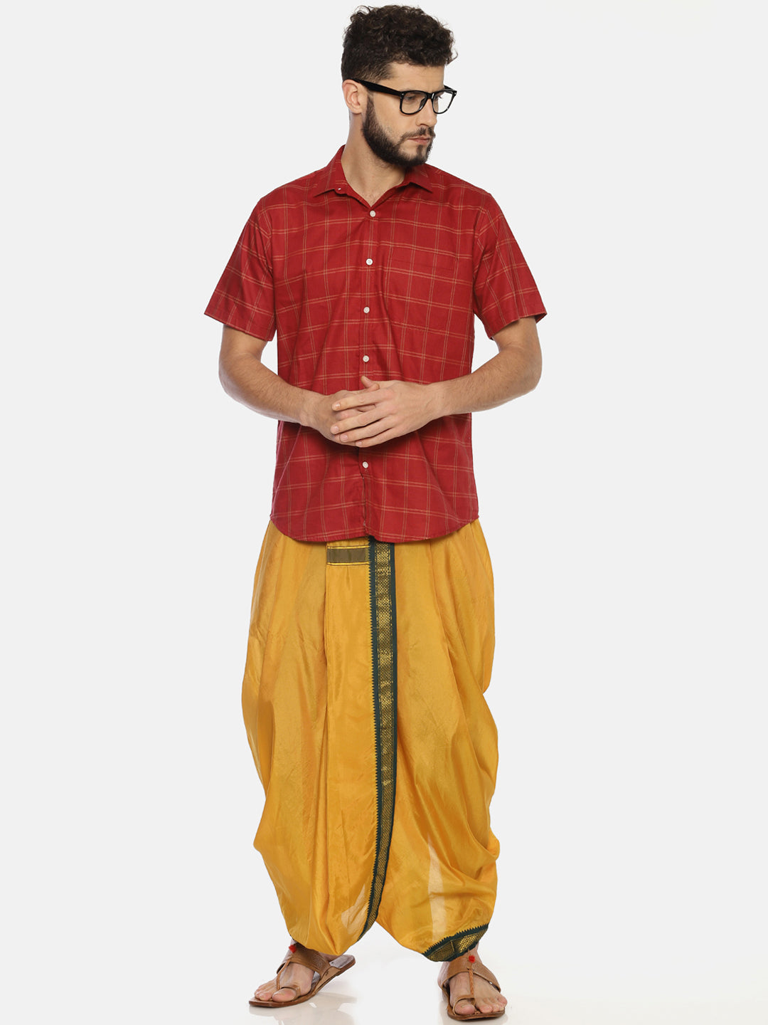 Sethukrishna Men Mustard Yellow Solid Readymade Dhoti Pant - Distacart