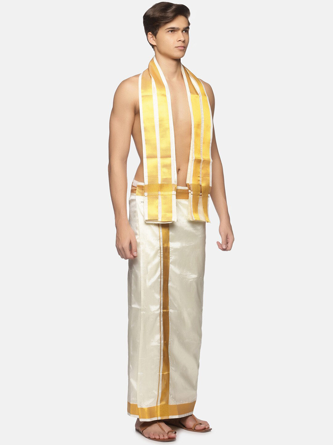 Sethukrishna Cream-Coloured Solid Dhoti For Men - Distacart