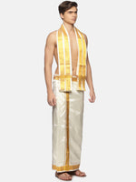 Thumbnail for Sethukrishna Cream-Coloured Solid Dhoti For Men - Distacart