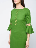 Thumbnail for Aniyah Cotton Criss Cross Bell Sleeves Straight Kurta In Green (AN-101A)