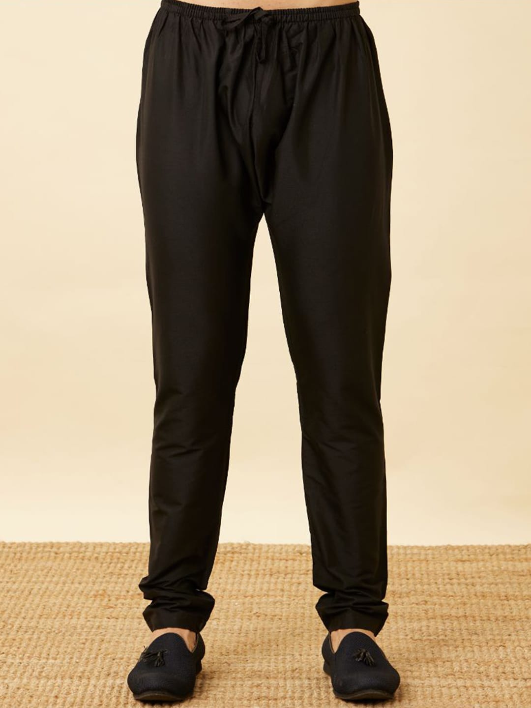 Manyavar Black Panther Printed Mandarin Collar Kurta and Churidar - Distacart