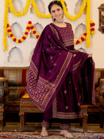 Thumbnail for Kalini Ethnic Motifs Embroidered Empire Kurta with Trousers & Pure Cotton Dupatta - Distacart