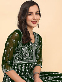 Thumbnail for HERE&NOW Chikankari Embroidered Thread Work Georgette Anarkali Kurta - Distacart