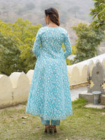 Thumbnail for Kalini Floral Printed Regular Mirror Work Pure Cotton Kurta with Trousers & With Dupatta - Distacart