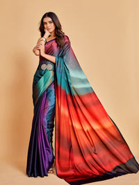 Thumbnail for Sangria Violet & Orange Ombre Satin Saree - Distacart