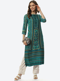 Thumbnail for Biba Women Green & Black Printed Straight Kurta - Distacart