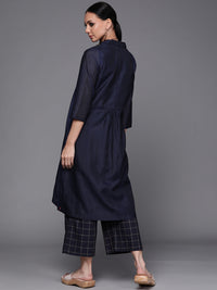 Thumbnail for Biba Women Navy Blue & Beige Layered Pure Cotton Kurta with Trousers - Distacart