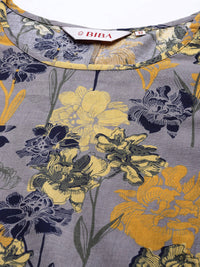Thumbnail for Biba Women Lavender & Mustard Yellow Floral Printed Floral Kurta - Distacart