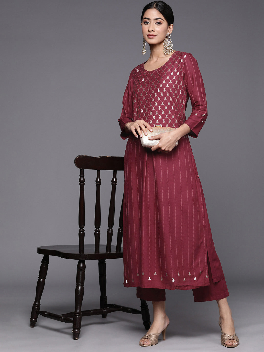 Biba Paisley Printed Pleated Design A-line Kurta with Trousers - Distacart