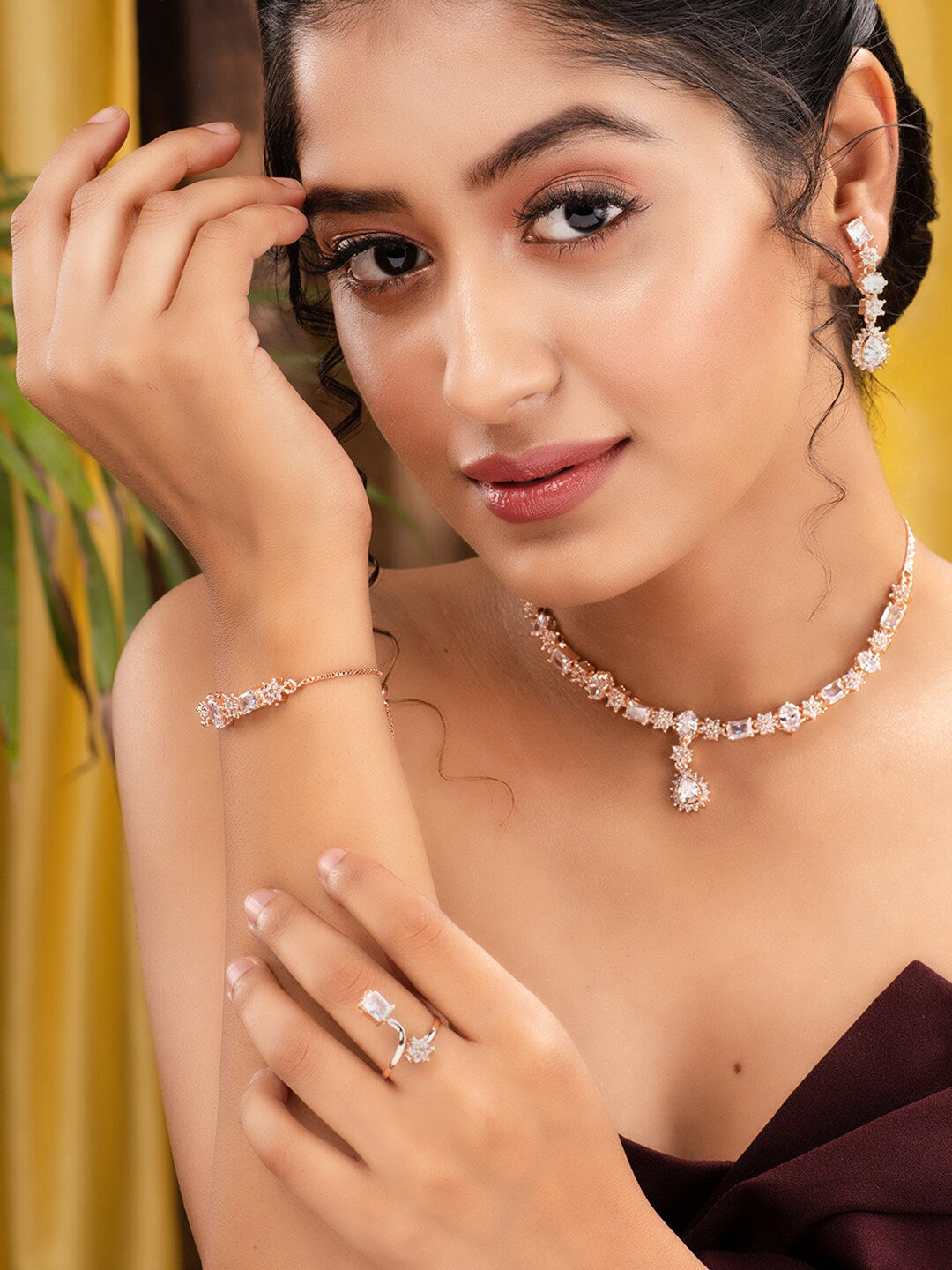 Saraf RS Jewellery Rose Gold Plated AD Studded Designer Jewellery Set - Distacart