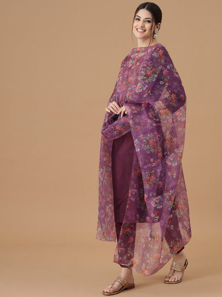Kalini Ethnic Motifs Yoke Design Regular Thread Work Kurta with Trousers & With Dupatta - Distacart