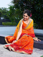 Thumbnail for Kalini Red & Yellow Poly Georgette Embroidered Bandhani Saree - Distacart
