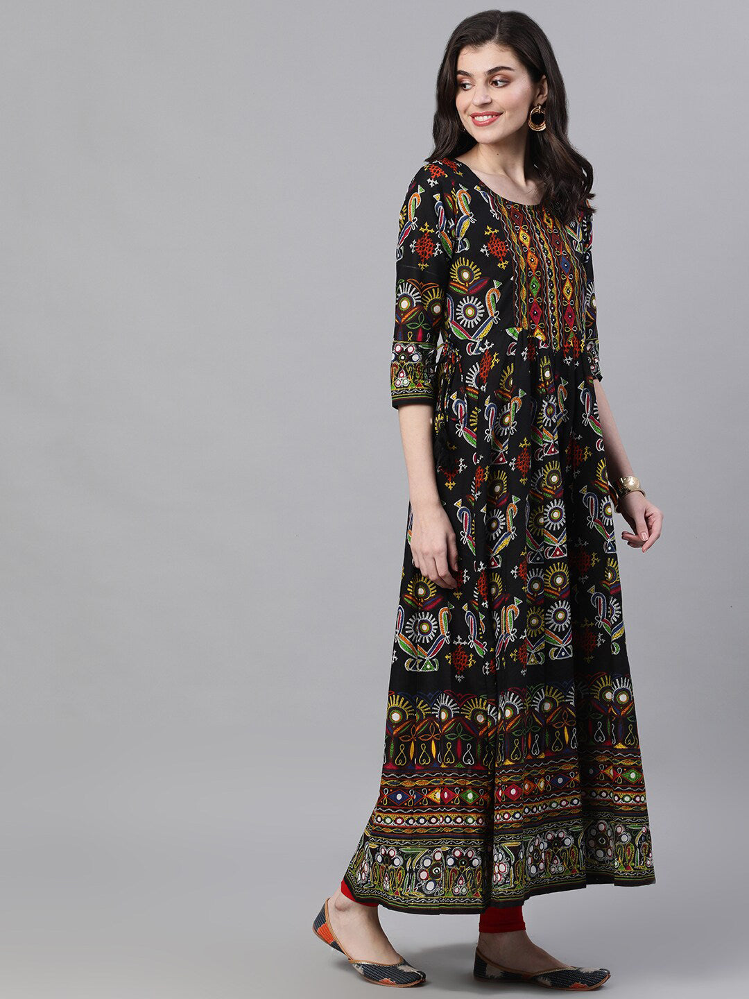 Ishin Women Black & Black Printed Anarkali Kurta - Distacart