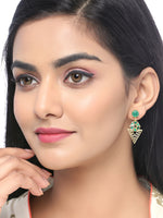 Thumbnail for Shoshaa Green Gold Plated Enamelled Contemporary Drop Earrings - Distacart