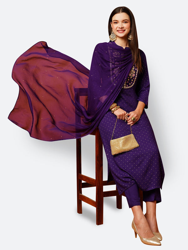 Kalini Floral Embroidered Regular Kurta With Trousers & Dupatta - Distacart