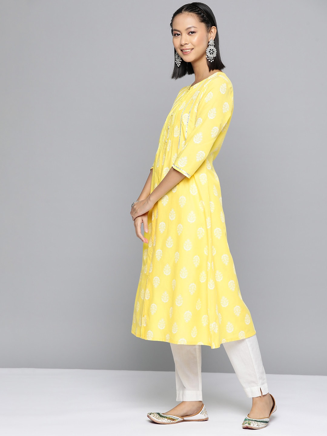 HERE&NOW Ethnic Motifs Printed A-Line Kurta - Distacart