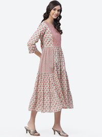 Thumbnail for Biba Women Cream-Coloured Ethnic Motifs Printed Flared Sleeves Anarkali Kurta - Distacart
