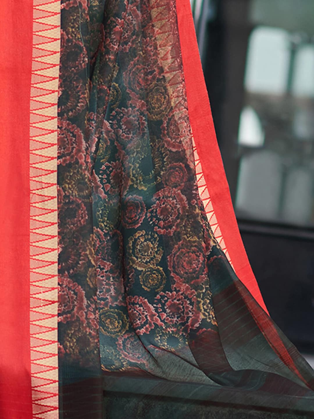 Saree Mall Floral Printed Linen Blend Block Print Sarees - Distacart