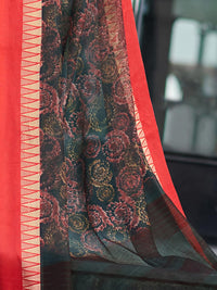 Thumbnail for Saree Mall Floral Printed Linen Blend Block Print Sarees - Distacart