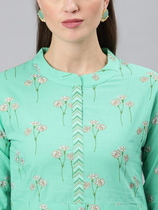 Khushal K Floral Printed Pure Cotton Kurta with Trousers - Distacart