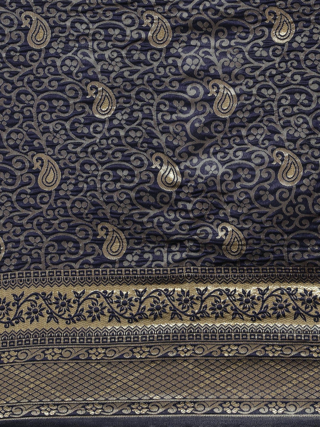 Saree Mall Navy Blue & Gold-Toned Ethnic Motifs Zari Silk Blend Banarasi Sarees - Distacart