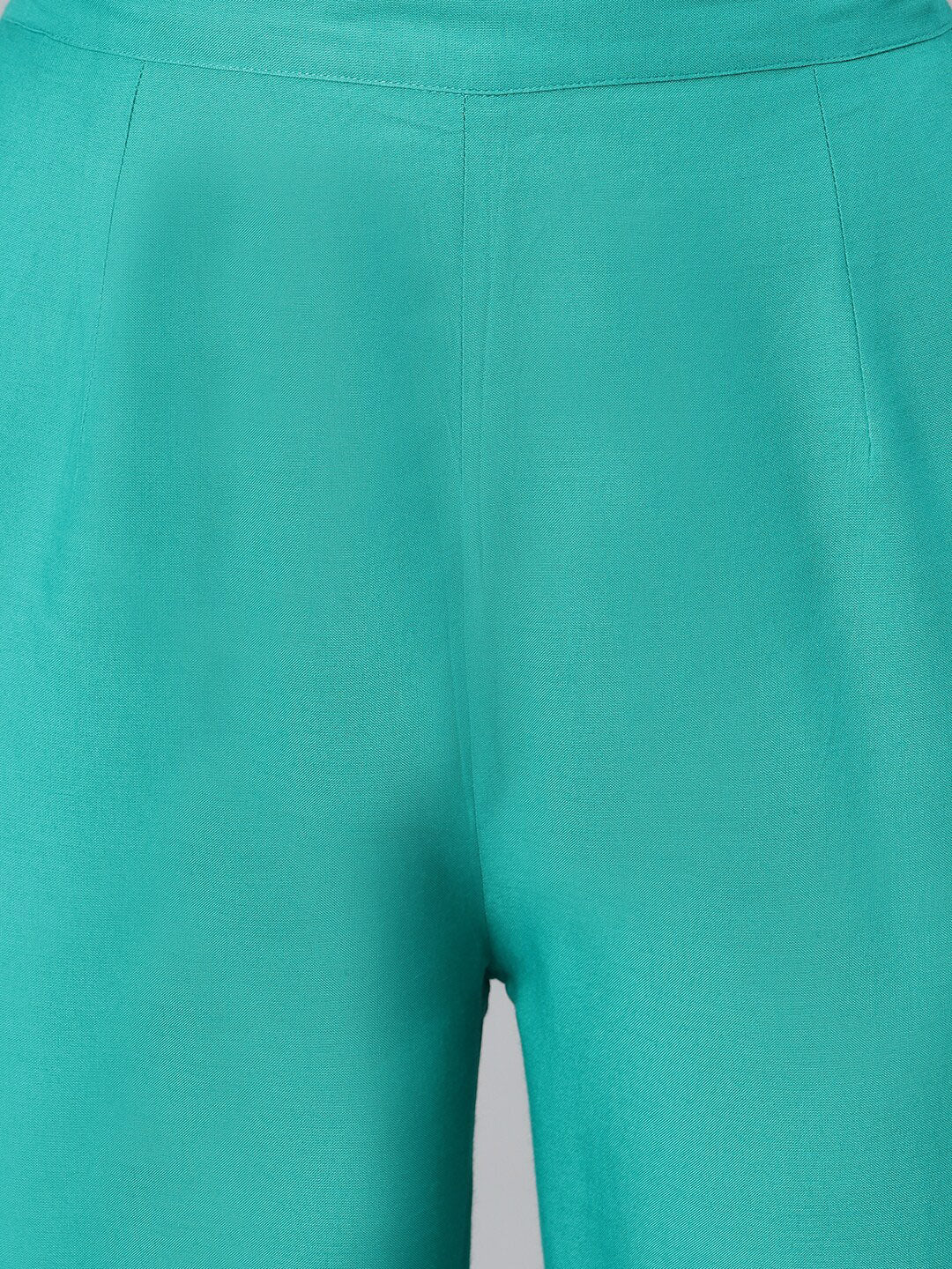 Khushal K Women Turquoise Blue Ethnic Motifs Printed Gotta Patti Kurta with Trousers & With Dupatta - Distacart