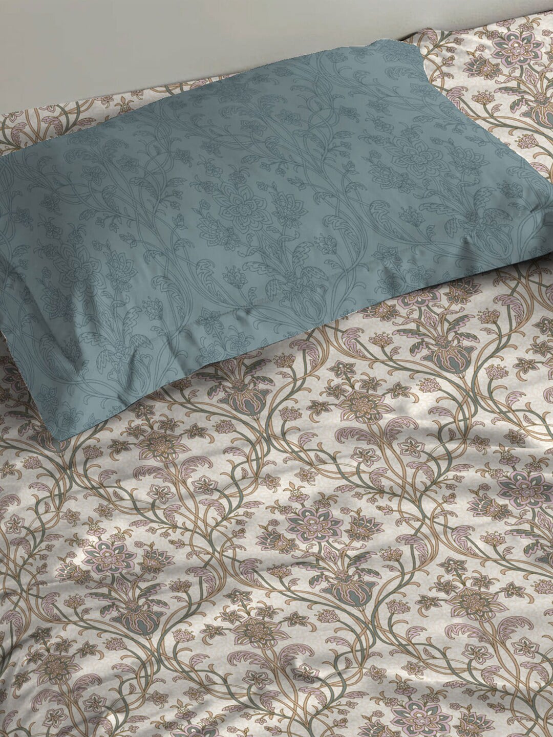 MYTRIDENT Dusk and Dawn Beige Ethnic Motifs Cotton 144 TC Single Bedsheet 1 Pillow Cover - Distacart