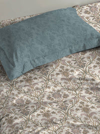 Thumbnail for MYTRIDENT Dusk and Dawn Beige Ethnic Motifs Cotton 144 TC Single Bedsheet 1 Pillow Cover - Distacart
