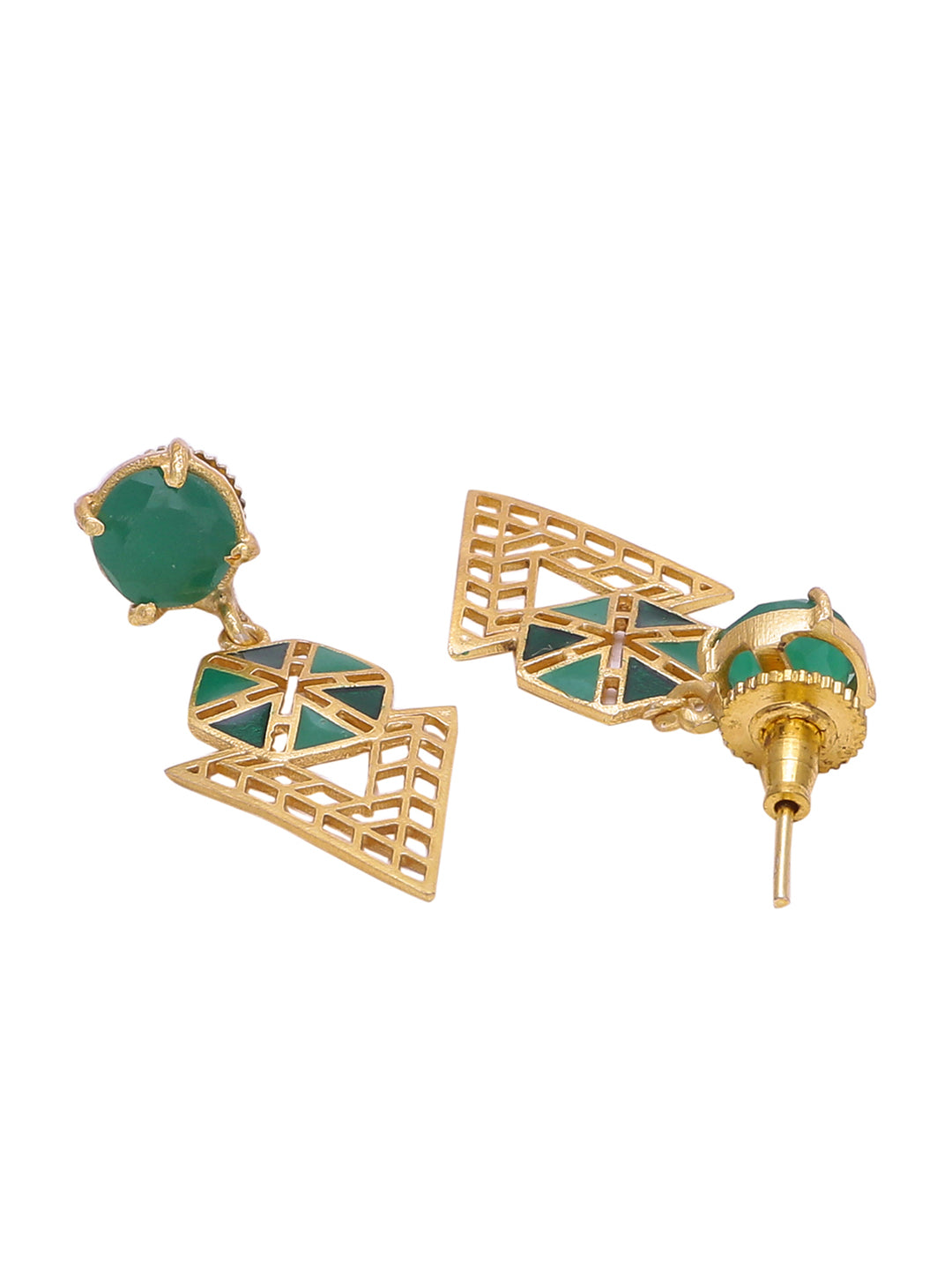 Shoshaa Green Gold Plated Enamelled Contemporary Drop Earrings - Distacart