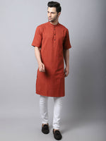 Thumbnail for Even Apparels Red Pure Cotton Kurta With Band Collar - Distacart