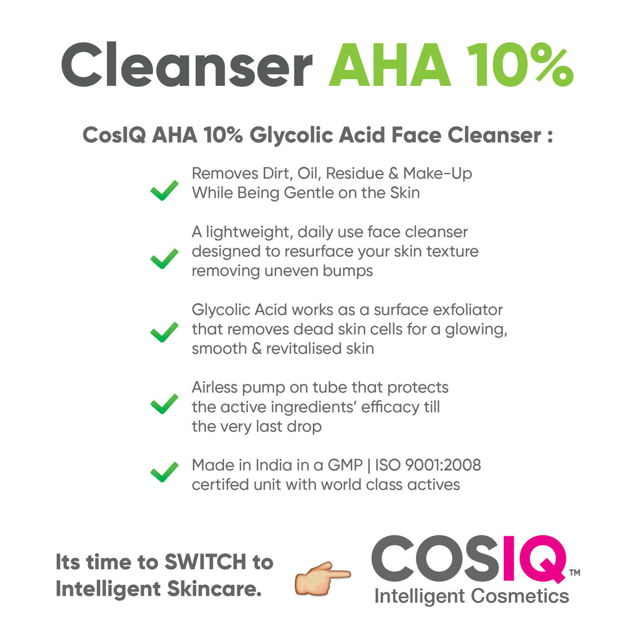 Cos-IQ AHA Glycolic Acid 10% Face Cleanser - Distacart