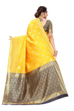 Thumbnail for Vamika Ethnic Fire Yellow Weaving Banarasi Jacquard Saree - Distacart