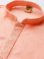 Thumbnail for Manyavar Men Peach-Coloured & White Self Design Kurta with Churidar - Distacart