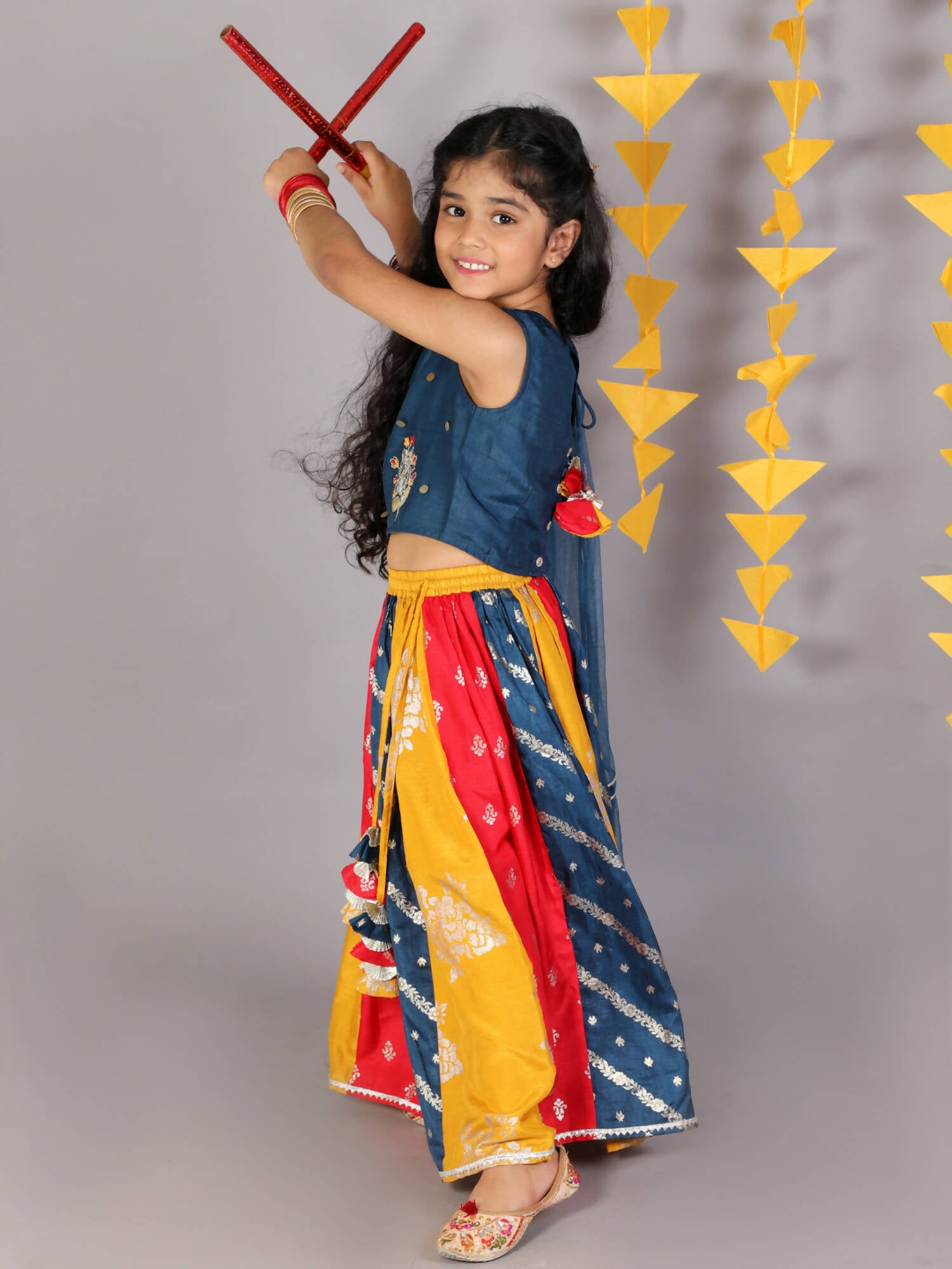Lil Drama Girls Choli Ghaghra & Dupatta Set - Teal Blue - Distacart