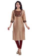 Thumbnail for Snehal Creations Beige Cotton Silk Kurti Top - Distacart