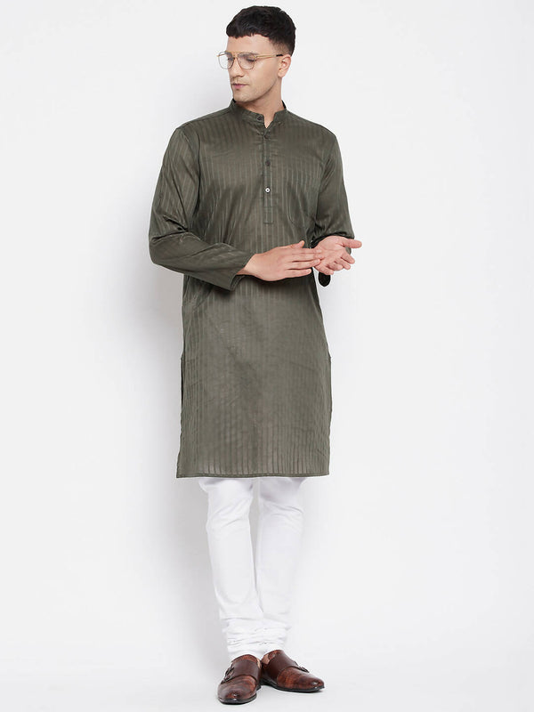 Even Apparels Green Men's Pure Cotton Kurta With Band Collar - Distacart