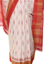 Thumbnail for Vamika Sambalpuri Ikat Cotton Dehabandha Badafula White & Light Red Saree - Distacart