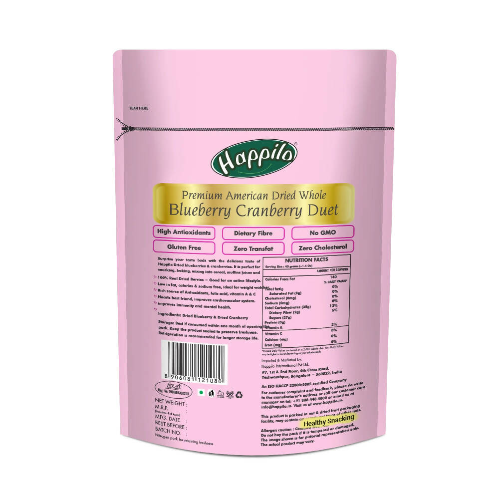 Happilo Premium Dried Blueberry Cranberry Duet - Distacart