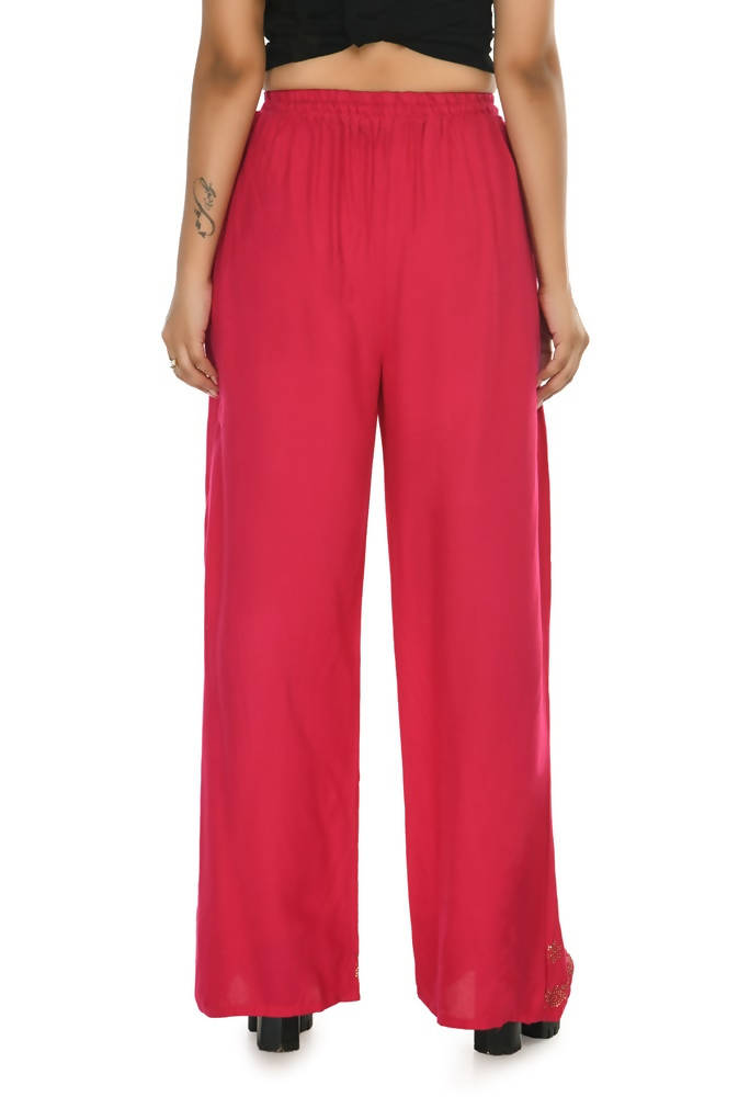 Mominos Fashion Moeza Reyon Cotton Red Color Sirsoki Work Palazzo