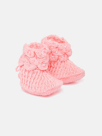 Thumbnail for Chutput Kids Woollen Hand Knitted Self Desgin Detailed Booties - Pink - Distacart