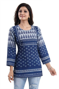 Thumbnail for Snehal Creations Interesting Vibe Indigo Blue Summer Cool Printed Tunic