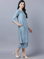 Thumbnail for Myshka Stylish Grey Viscose 3/4 Sleeve Women's Kurta Palazzo Set - Distacart