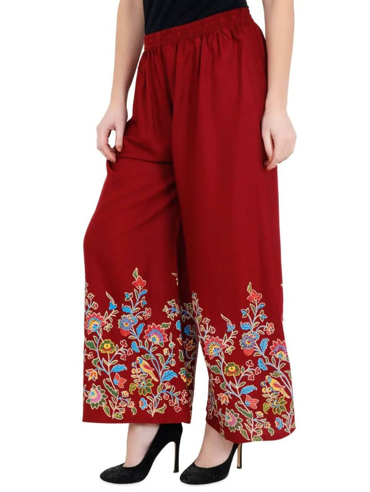Mominos Fashion Maroon Floral Design Palazzo