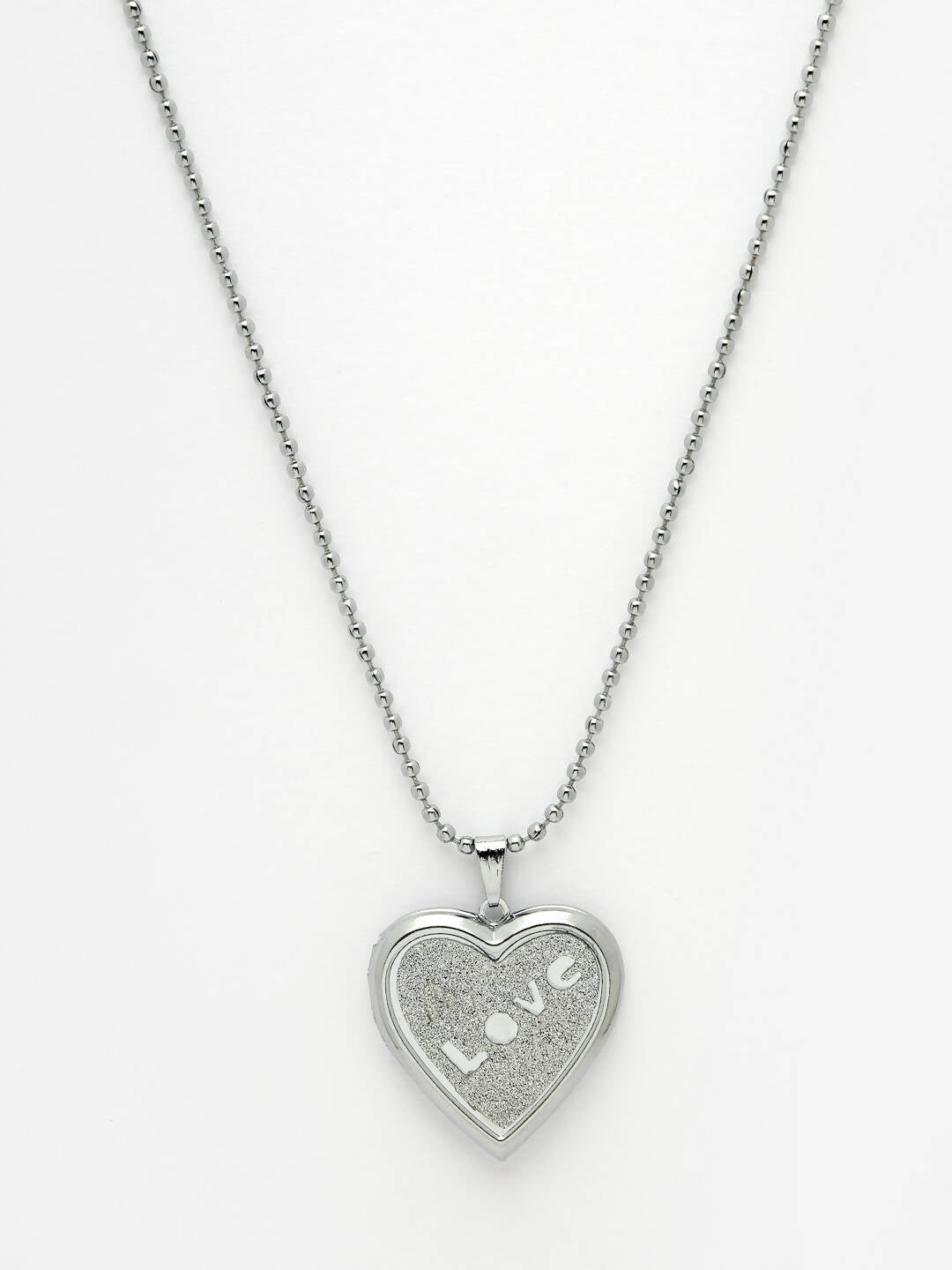 NVR Men Silver Plated Heart Shaped Pendent With Picture Frame And Chain - Distacart
